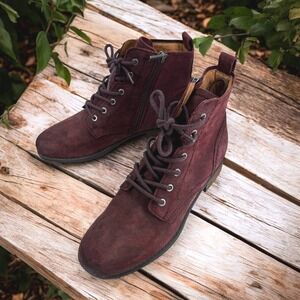 Earth Janel Ankle Boots Women 7.5M Burgundy Suede Lace Up Zip Comfort Fall Shoes